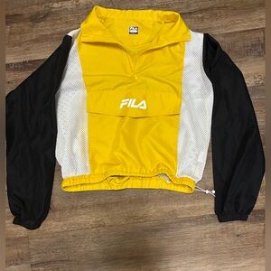 Fila Yellow, White, and Black Windbreaker Cropped White Netting Sheer Sides
